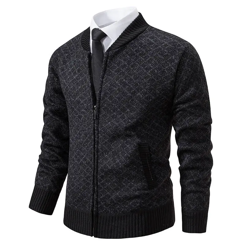 Herren Strick-Zipjacke mit feinem Jacquard‑Muster, durchgehendem Reißverschluss und geripptem Saum Drune
