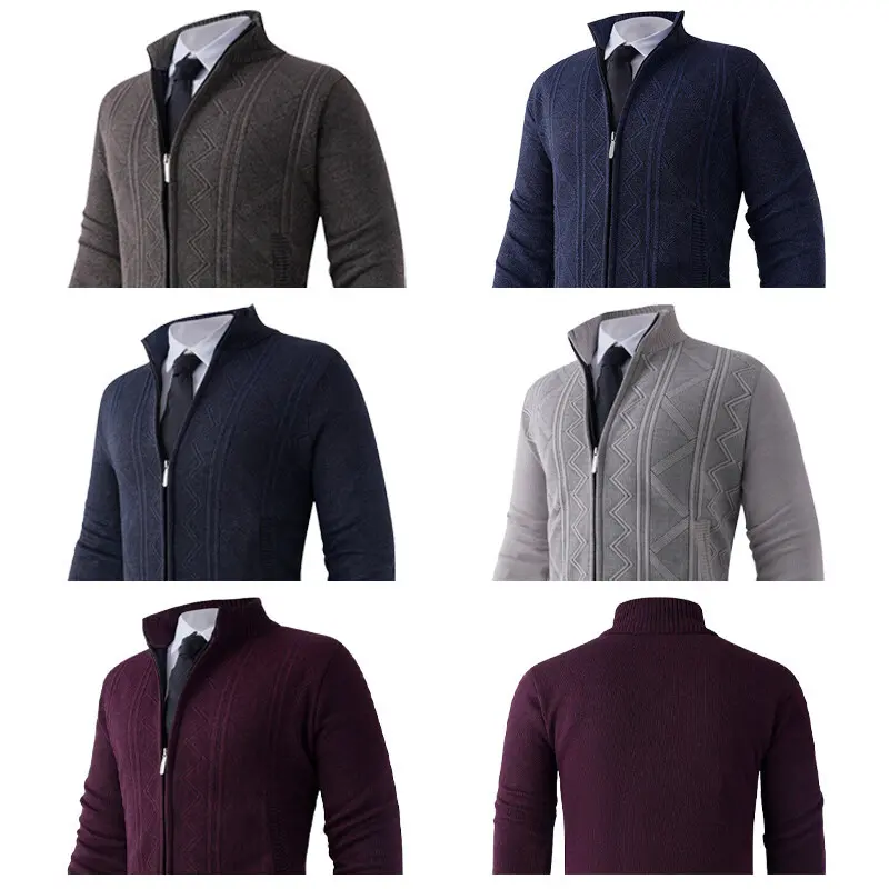 Herren Strick-Zipjacke mit Stehkragen und dezentem Rautenmuster Drune