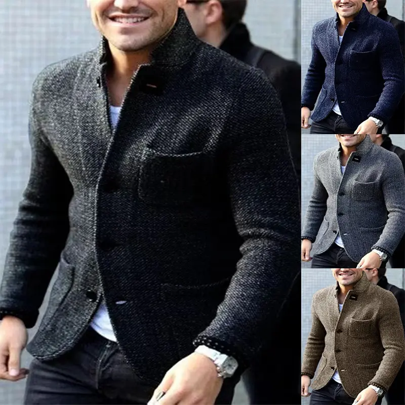 Herren Strickblazer mit Stehkragen und aufgesetzten Taschen Drune