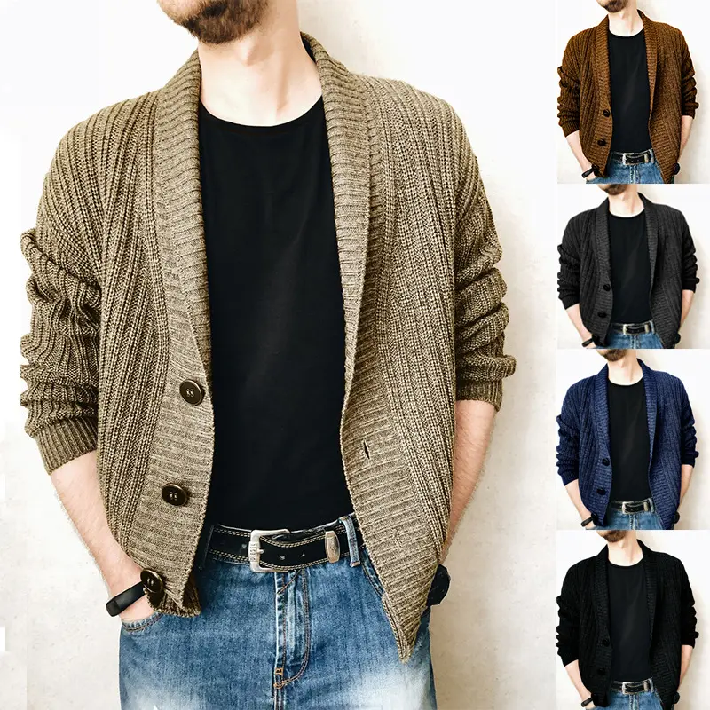 Herren Strickcardigan mit Schalkragen und Knopfleiste Drune
