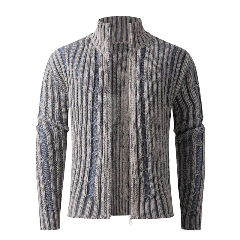 Herren Strickcardigan mit Zopfmuster, Stehkragen und durchgehendem Reißverschluss Drune