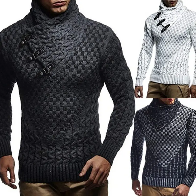 Herren Strickpullover mit asymmetrischem Schalkragen und Zopfstrick Drune