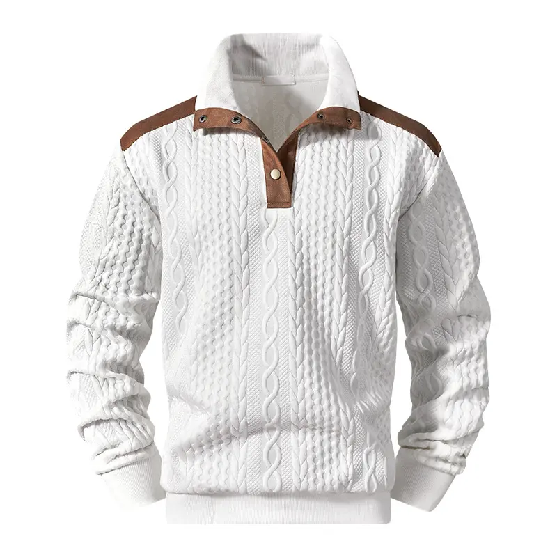 Herren Strickpullover mit Zopfmuster, Stehkragen und Kontrast‑Schulter- & Ellbogenpatches Drune