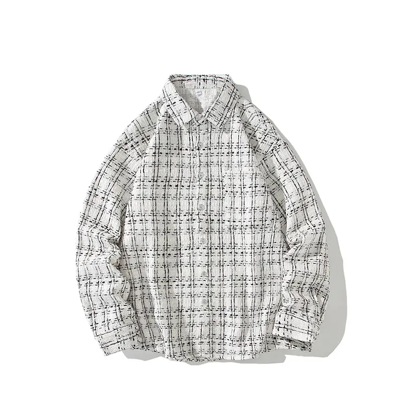 Herren Strukturierte Bouclé-Hemdjacke mit Karo-Jacquard und legerer Passform Drune