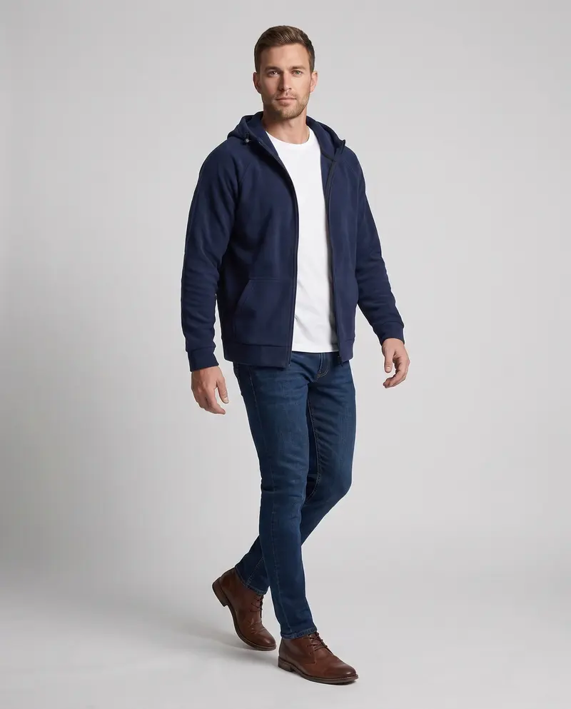 Herren strukturierte Kapuzenfleecejacke mit Raglanärmeln und Kängurutaschen