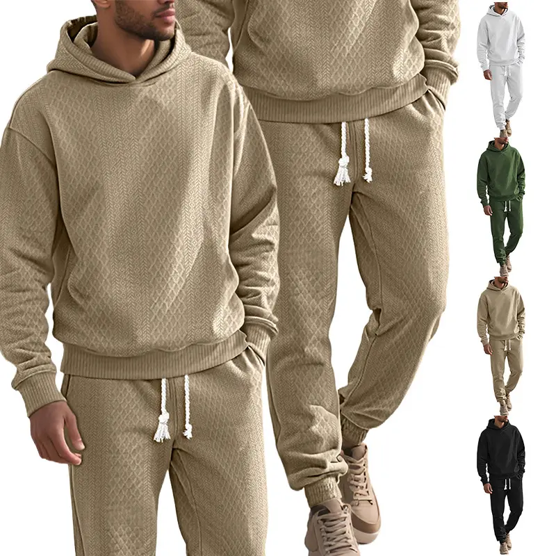 Herren Strukturierter Lounge-Set mit Kapuzenpullover und Jogginghose Drune