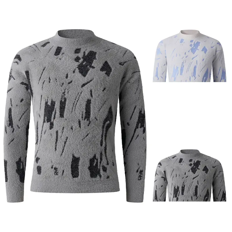Herren Strukturierter Mockneck-Pullover mit abstraktem Brush-Pattern Drune