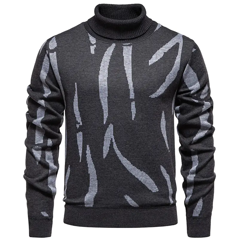 Herren Strukturierter Rollkragenpullover mit abstraktem Jacquardmuster und gerippten Abschlüssen Drune