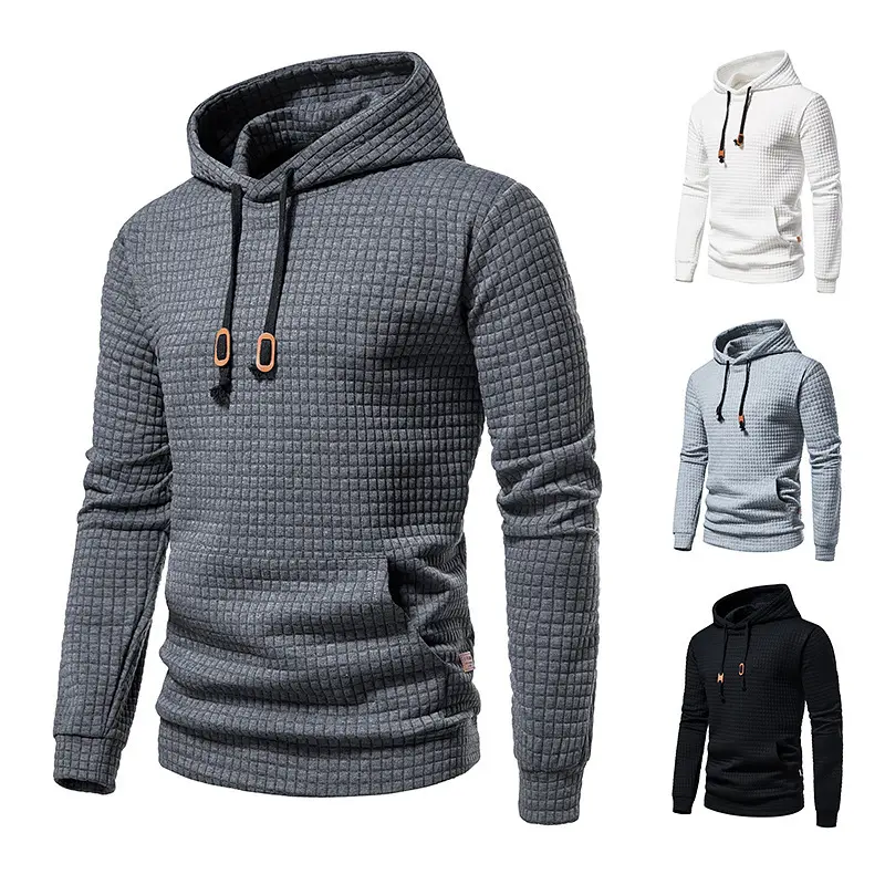 Herren Strukturierter Waffle-Kapuzenpullover mit Kängurutasche und schmaler Passform Drune