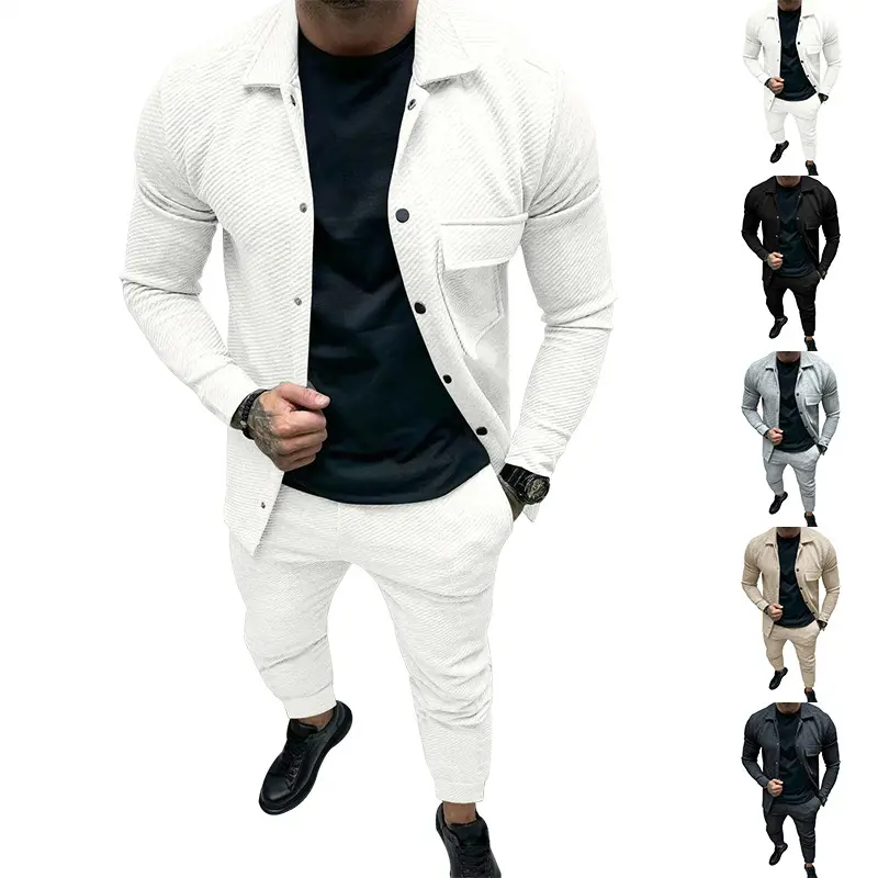 Herren Strukturiertes Jersey-Freizeitset mit Overshirt und Tapered Jogginghose Drune