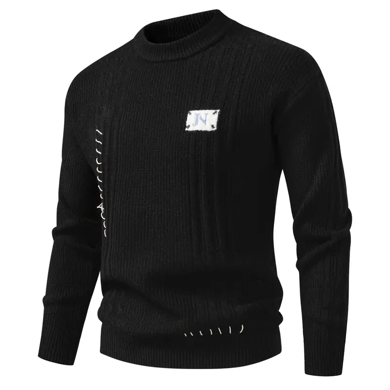 Herren Strukturiertes Rippstrick-Pullover mit Ziernähten und Logo‑Patch Drune