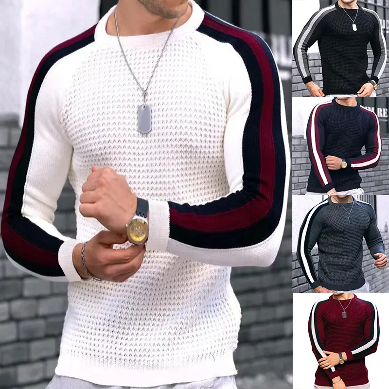 Herren Strukturstrick-Pullover mit Raglanärmeln und Kontraststreifen Drune