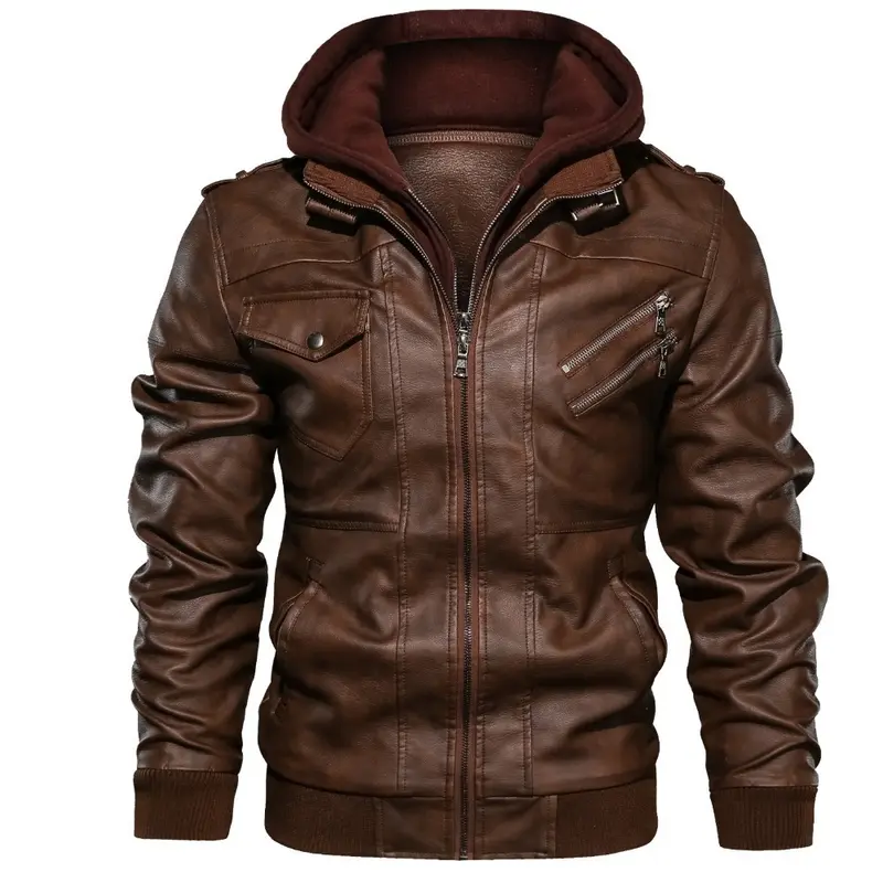 Herren stylische Kunstlederjacke mit abnehmbarem Innenfleece Drune