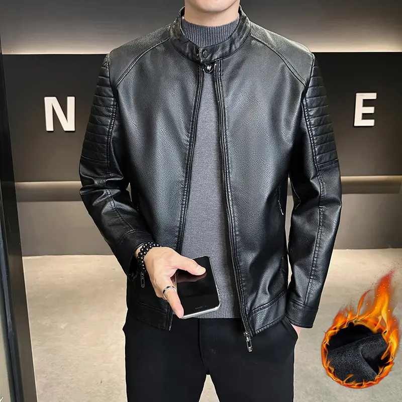 Herren Stylische Kunstlederjacke mit Steppdetails Drune