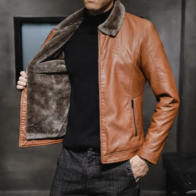 Herren Stylishe Lederjacke mit Fütterung Drune