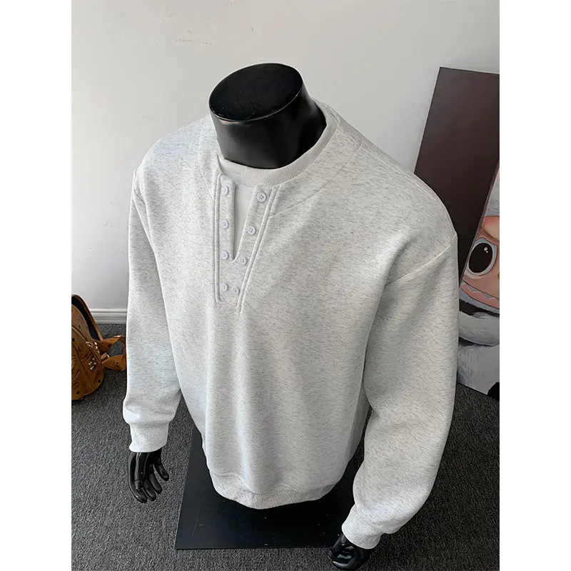 Herren Sweatshirt mit Henley-Knopfleiste, relaxed Fit und gerippten Bündchen Drune