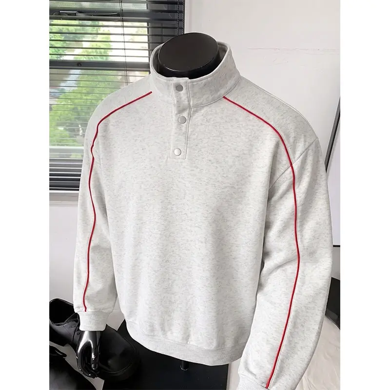 Herren Sweatshirt mit Stehkragen, Druckknopf‑Halbleiste und kontrastierender Schulterpaspel Drune