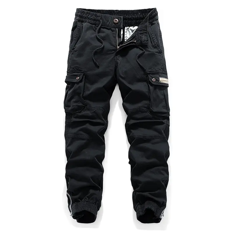 Herren Tactical-Canvas-Cargohose im Joggerstil mit elastischem Tunnelzugbund, Knieabnähern und Multifunktions-Pattentaschen Drune