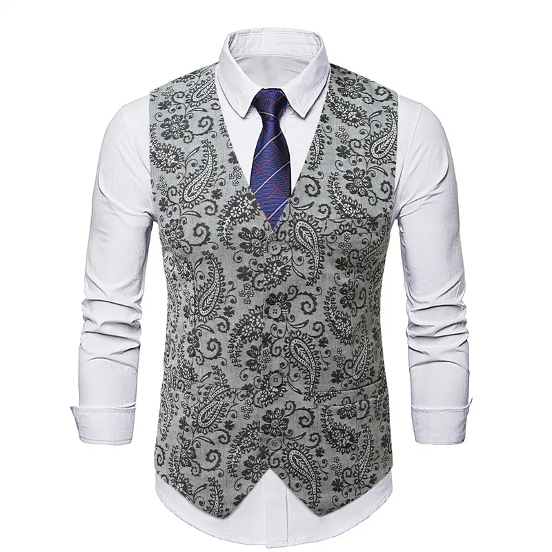 Herren Taillierte Anzugweste mit Paisley‑Jacquard und V‑Ausschnitt Drune