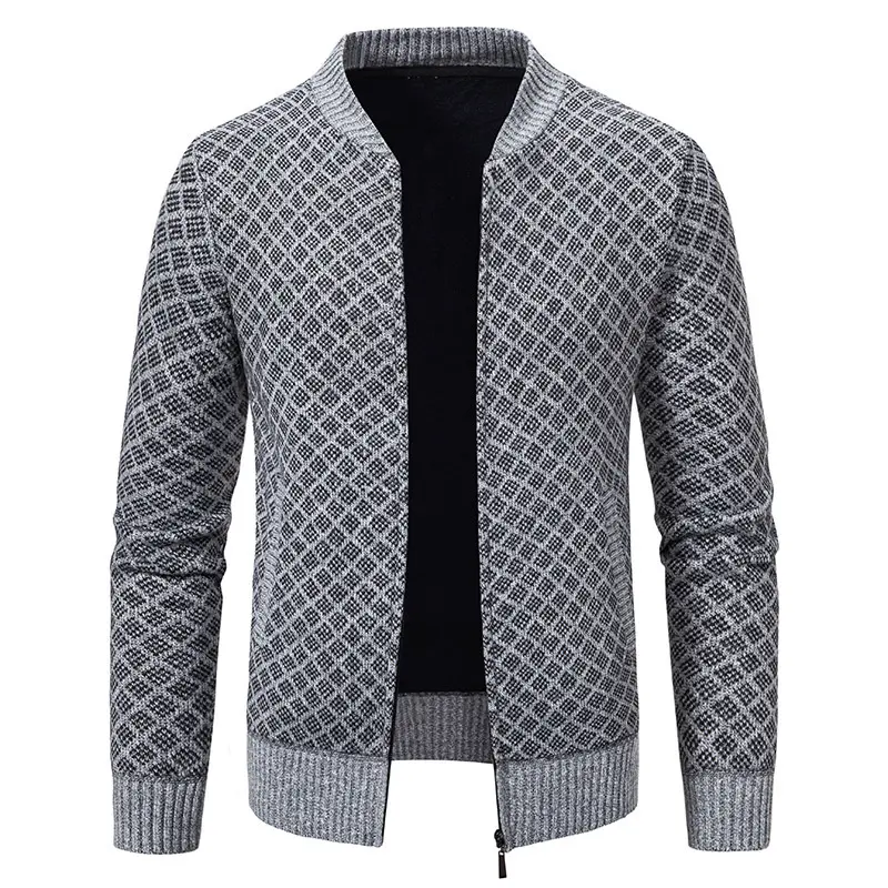 Herren Taillierter Jacquard-Zip-Cardigan mit Diamantstruktur und Eingrifftaschen Drune