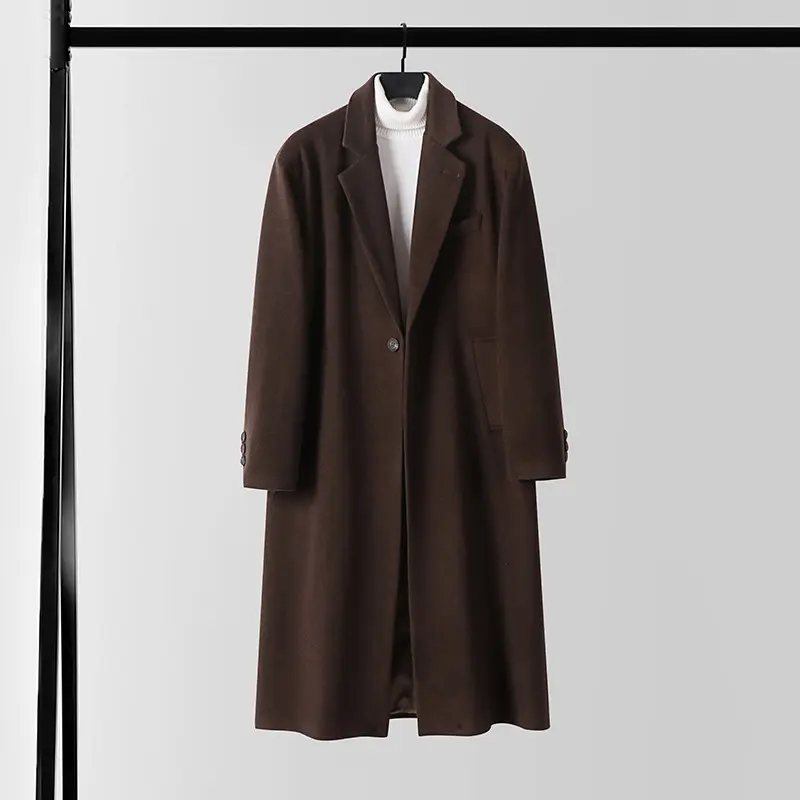 Herren Taillierter Wollmix-Longcoat mit Schalkragen und Ein-Knopf-Verschluss Drune