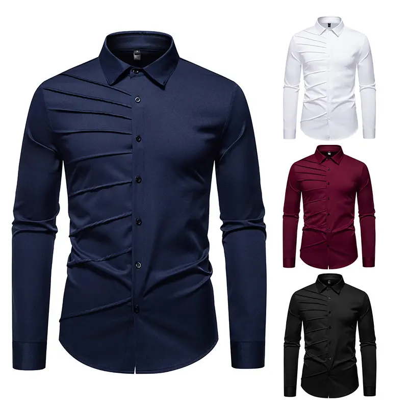 Herren Tailliertes Business-Hemd mit diagonalem Zierfalten-Design Drune