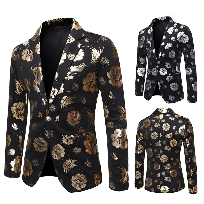 Herren Tailliertes Satin-Sakko mit Blumen-Jacquard und Schalkragen Drune