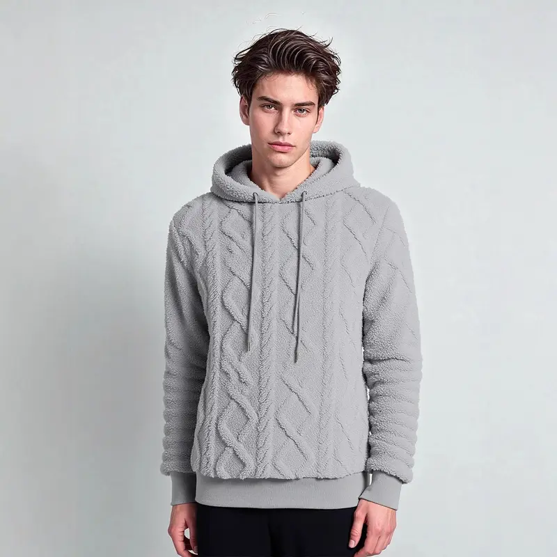Herren Teddy-Fleece-Hoodie mit diamantstruktur, gefütterter Kapuze und weichen Rippbündchen Drune