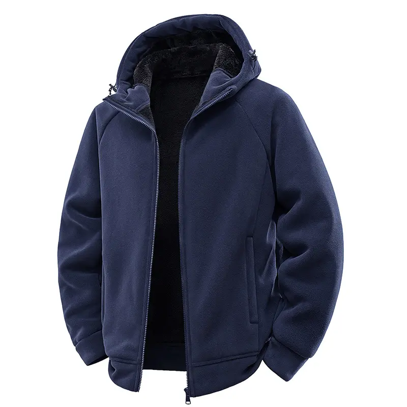 Herren Teddygefütterte Fleece‑Kapuzenjacke mit Thermofutter, durchgehendem Reißverschluss & Eingrifftaschen Drune