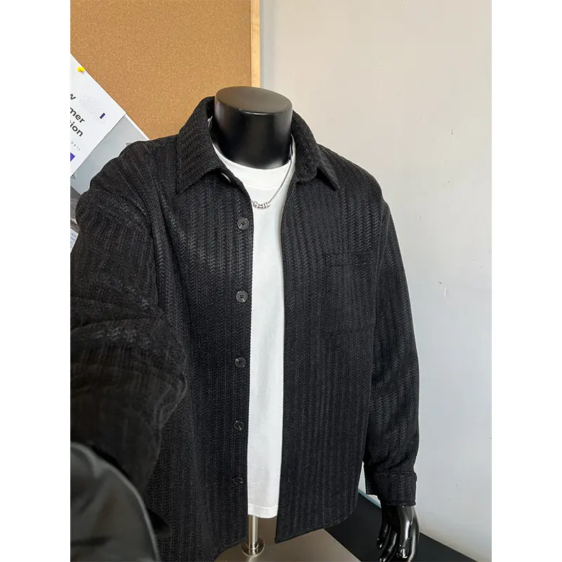 Herren Texturierte Overshirt‑Hemdjacke aus Strick mit Kentkragen Drune