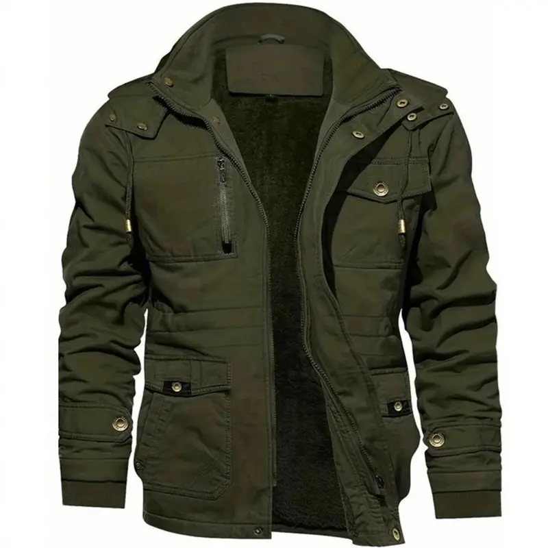 Herren Thermo-Feldjacke mit Teddyfutter, Kapuze und Mehrfachtaschen Drune