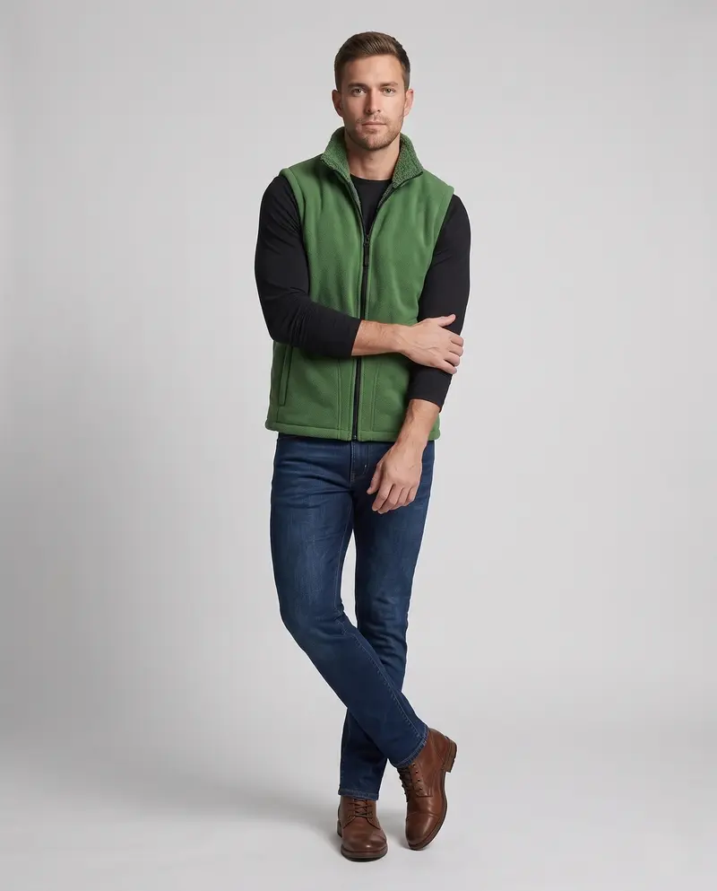 Herren Thermo-Fleece-Weste mit doppelseitiger Sherpa-Innenverkleidung und Reißverschlusstaschen