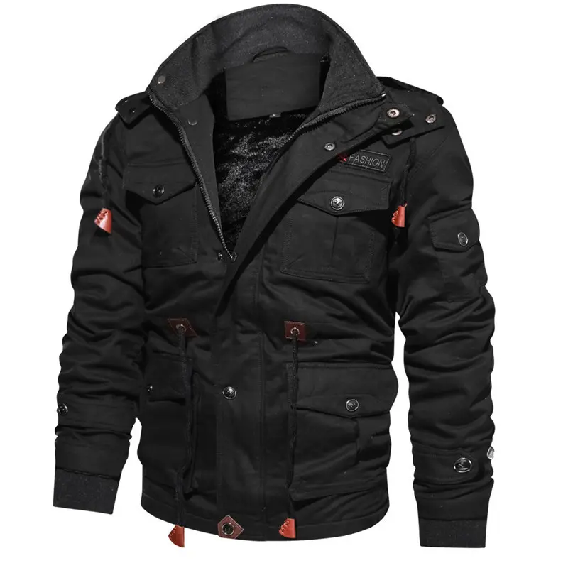 Herren Thermo-gefütterte Canvas-Feldjacke mit Kapuze und Multifunktionstaschen Drune