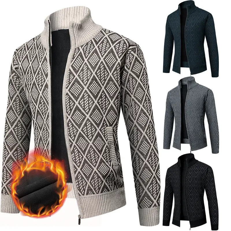 Herren Thermo-Strickzipjacke mit Jacquardmuster und Fleece-Innenfutter Drune