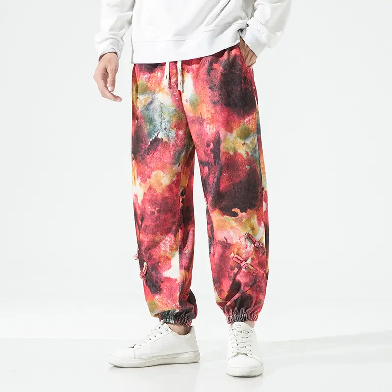 Herren Tie-Dye Baggy Jogginghose mit Tunnelzug, Gummibündchen und dekorativen Riemen Drune