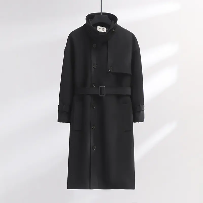 Herren Trenchcoat im modernen Wollmix mit Taillengürtel, Schalkragen und aufgesetzten Taschen Drune