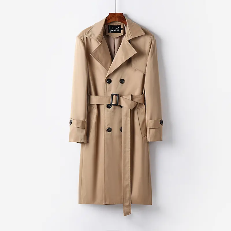 Herren Trenchcoat-Mantel mit doppelter Knopfleiste Taillengürtel und klassischem Revers Drune