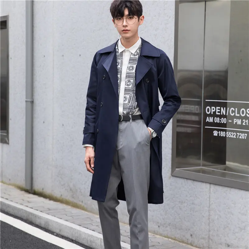 Herren Trenchcoat mit Doppelreiher und tailliertem Schnitt Drune