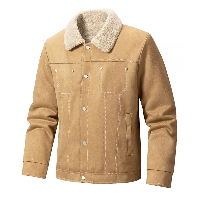 Herren Truckerjacke im Vintage‑Stil mit Teddykragen & markanten Ziernähten Drune