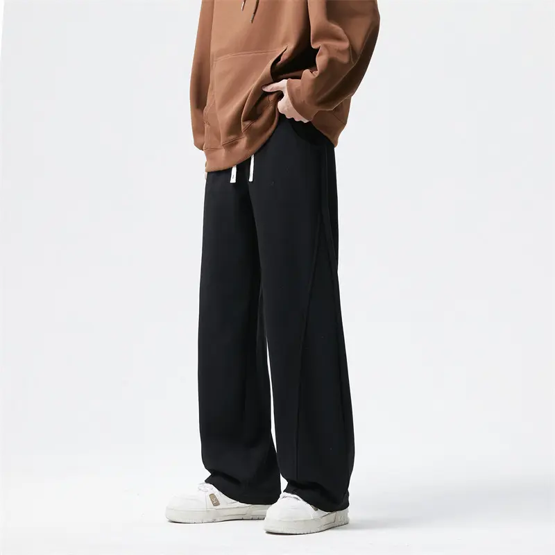 Herren Ultraweit geschnittene Fleece-Loungehose mit Tunnelzug und geradem Bein Drune
