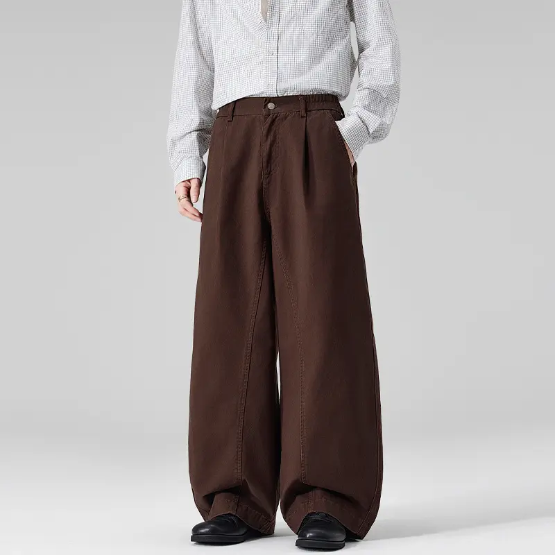 Herren Ultraweite Baumwoll‑Twill‑Hose mit Bundfalte und Palazzo‑Silhouette Drune