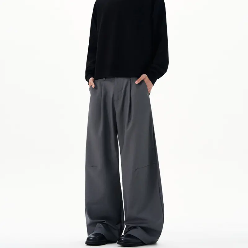 Herren Ultraweite Bügelfalten-Hose mit tiefem Schritt und fließender Twill-Qualität Drune