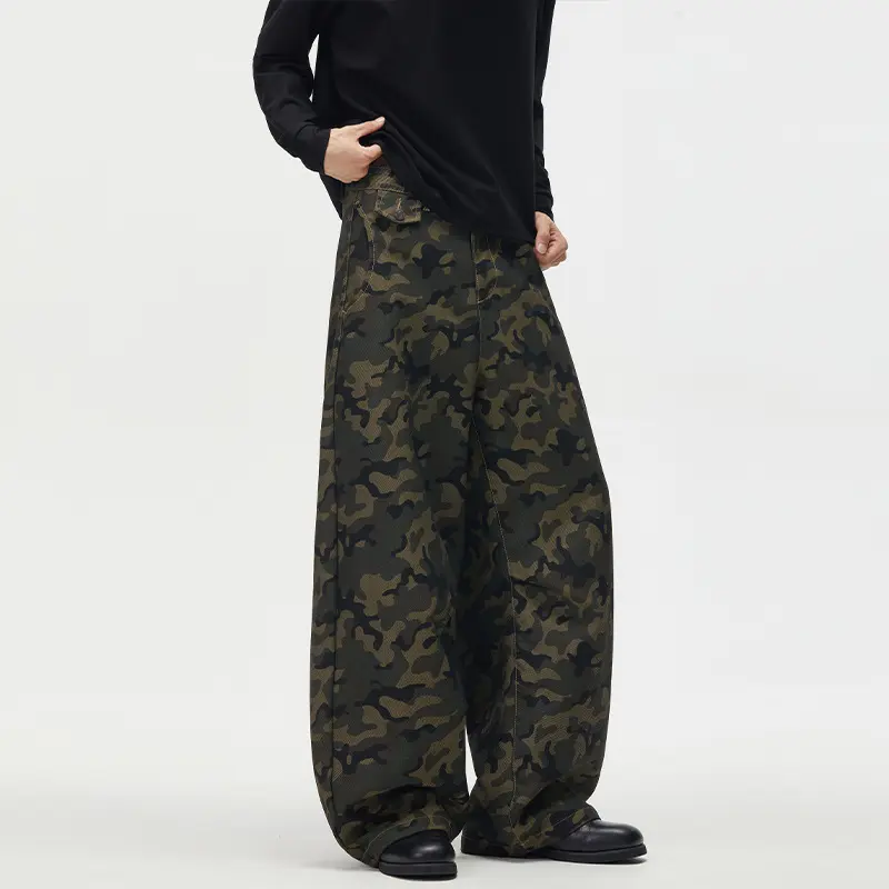 Herren Ultraweite Camouflage-Palazzohose mit geradem Bein und strukturierter Canvas-Qualität Drune