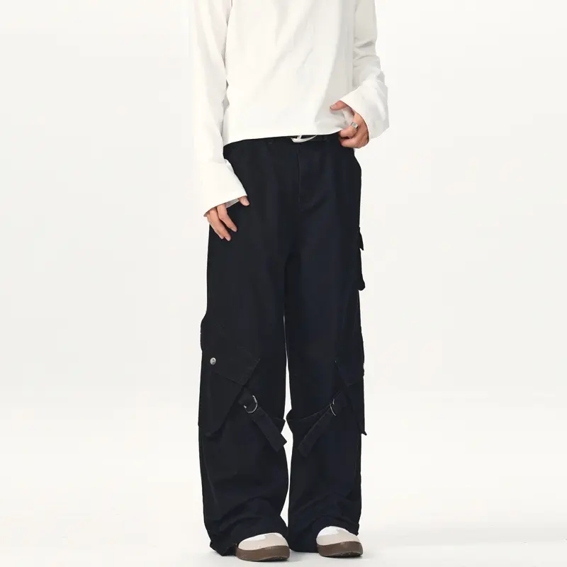 Herren Ultraweite Canvas-Cargohose mit D-Ring-Gurtsystem und multiplen Pattentaschen Drune