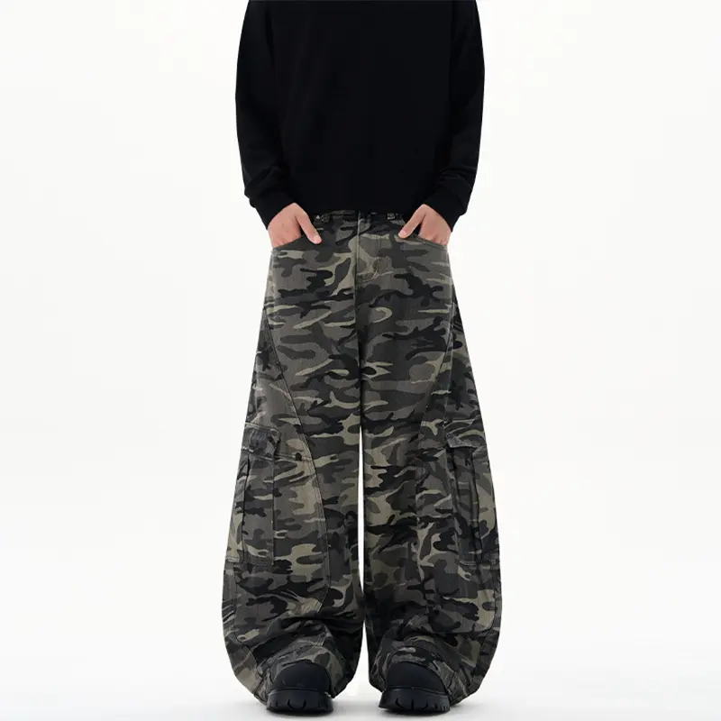 Herren Ultraweite Cargohhose im Baggy‑Cut mit tiefem Schritt Drune
