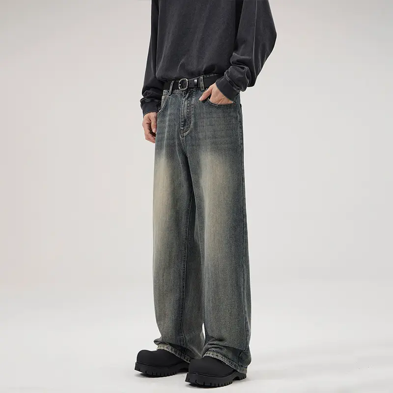 Herren Ultraweite Stonewashed-Baggy-Jeans mit tiefem Schritt und soften Fade-Details Drune