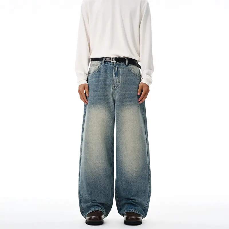 Herren Ultraweite Vintage-Denim Baggy-Jeans mit tiefer Schrittkurve und bodenlanger Saumlinie Drune