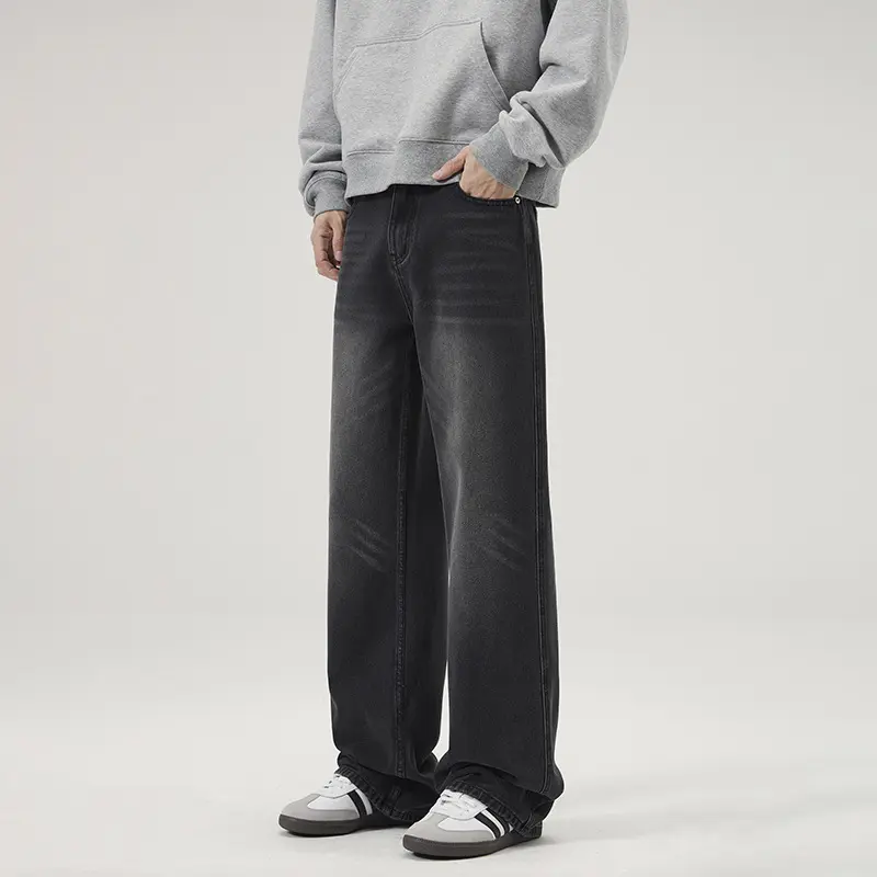 Herren Ultraweite Vintage-Denim-Palazzohose mit verlängerter Saumkante und Five‑Pocket-Details Drune