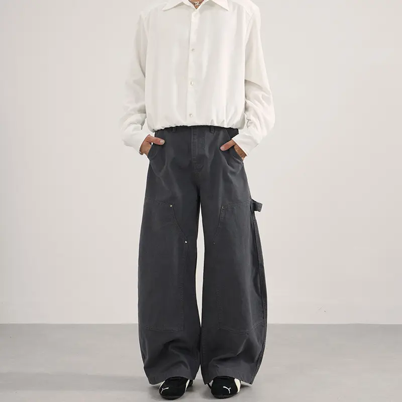 Herren Ultraweite Workwear-Palazzohose aus robustem Baumwoll-Twill mit Kniepaneelen und Werkzeugschlaufe Drune