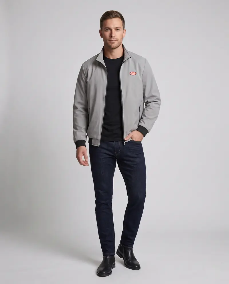 Herren Urban Softshell Bomberjacke mit Stehkragen, Reißverschluss und elastischen Bündchen